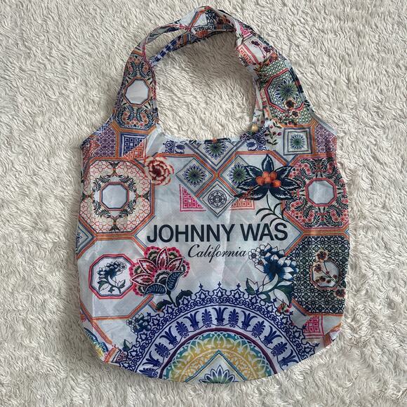 NEW Johnny Was Reusable Shopper Tote Bag Foldable Geometric Floral Blue Women - Picture 1 of 4